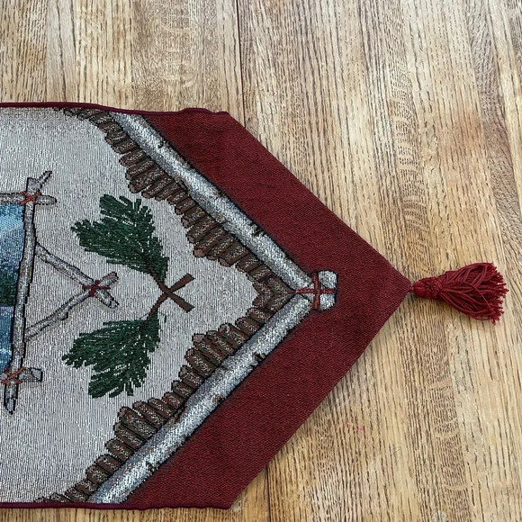 Rustic Retreat  Wildlife Tapestry Table Runner Deer Bear Salmon Geometric USA - Picture 7 of 12